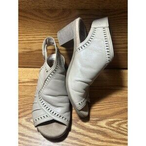 Earth Leather Shoes Sandals Chunky Heel Steph Moza Womens 7 Peep Toe Light Pecan